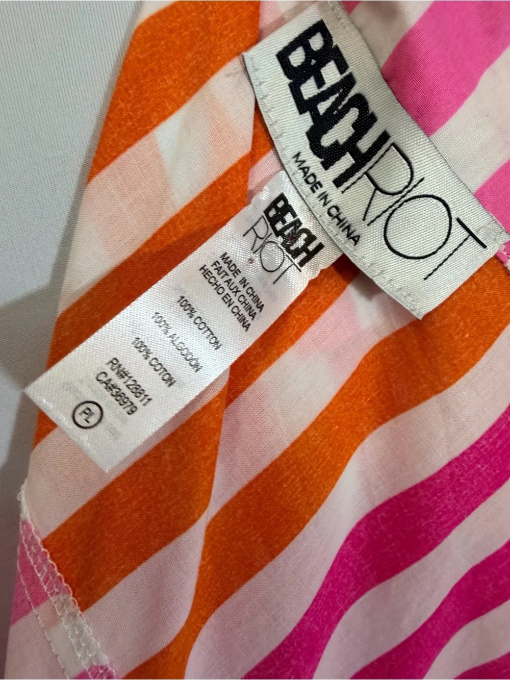Beach Riot Alexa Coverup Button Down 100% Cotton Stripes Pink Orange Beach Swim